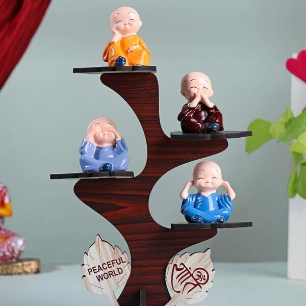 Adorable Buddha Monk Figurines With Wooden Stand - Duplicate - [#92]