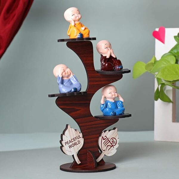 Adorable Buddha Monk Figurines With Wooden Stand - Duplicate - [#92]